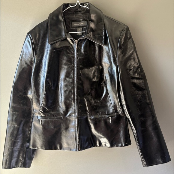Vintage Banana Republic size 14 Patent Leather Jacket, Shiny, grunge, emo 🖤 - Picture 3 of 8